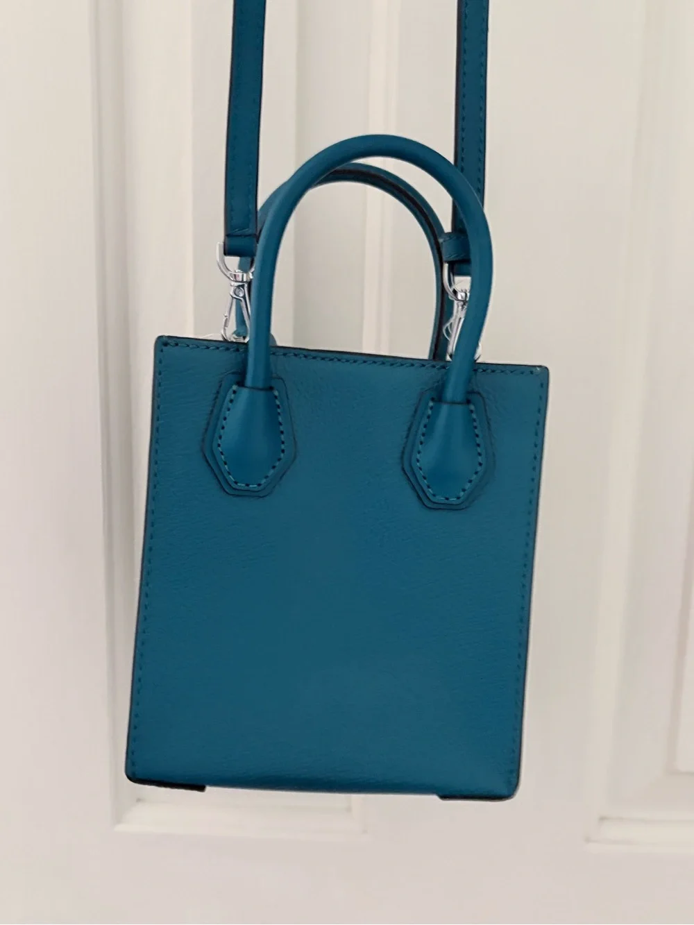 Michael Kors Teal Blue Leather Mini Crossbody Tote